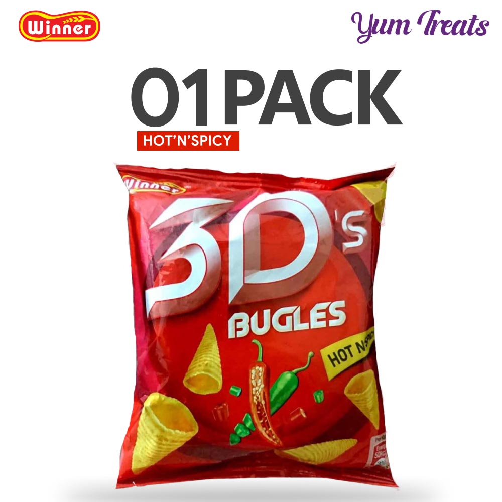 Winner 3D’s Bugles – Hot N Spicy Flavor | Crispy Cone-Shaped Chips with Fiery Spice