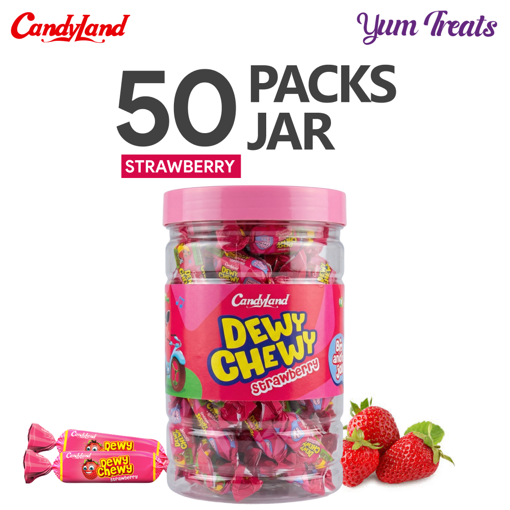 Candyland Dewy Chewy Strawberry Toffee – 50 Packs Jar