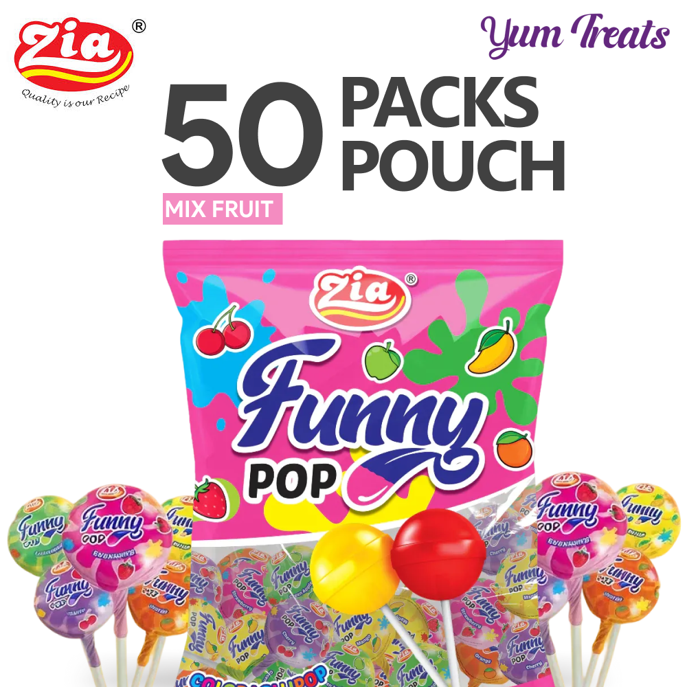 Zia | Funny Pop Lollipops – Mix Fruit Flavor – 50 Packs