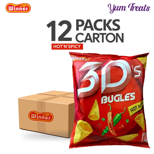 Winner 3D’s Bugles – Hot N Spicy Flavor | Crispy Cone-Shaped Chips with Fiery Spice